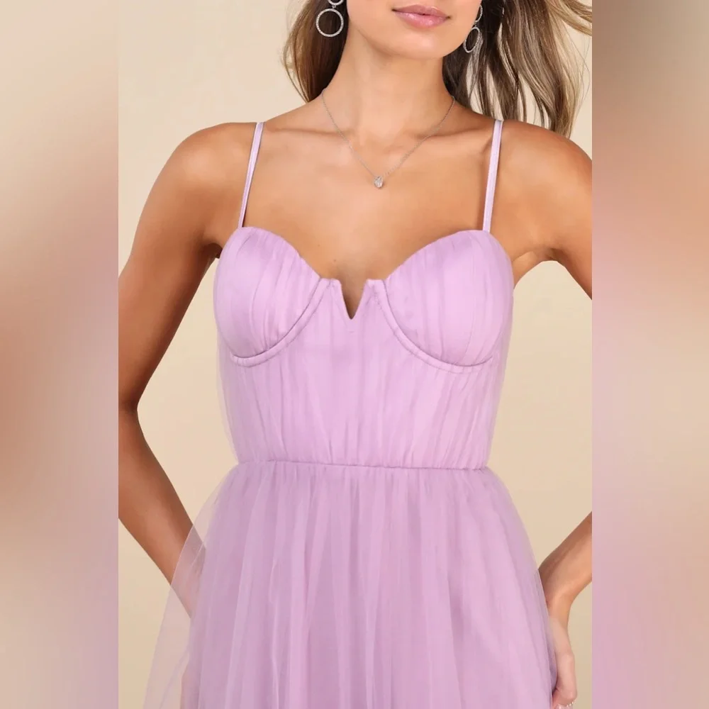 NWT Lulus unforgettable poise lilac tulle bustier tiered maxi dress - Picture 4 of 4